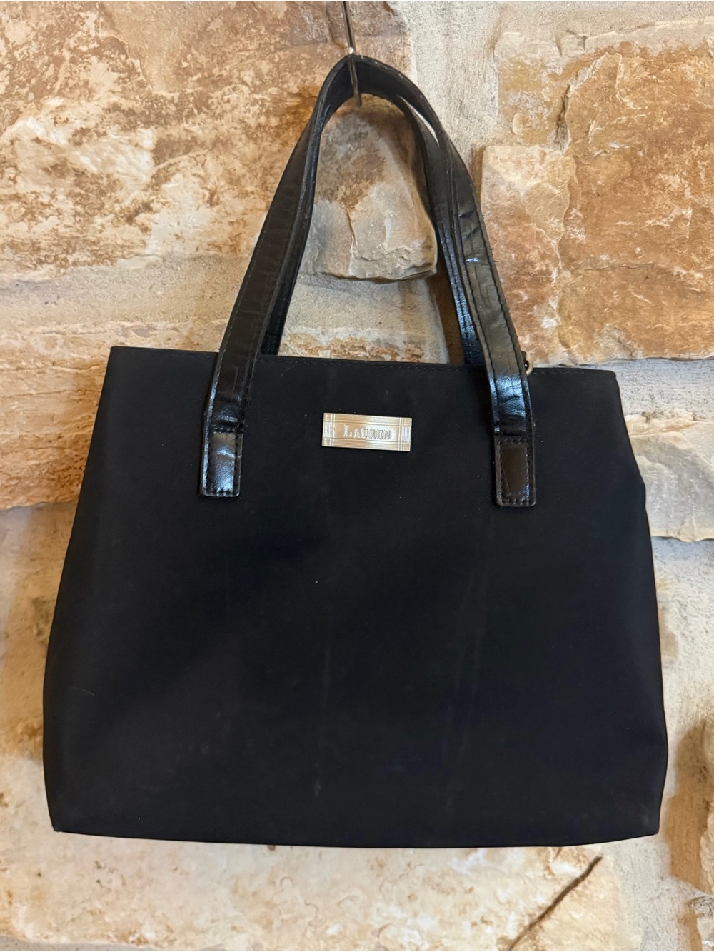 LAUREN Ralph Lauren Black Tote with Patent Trim